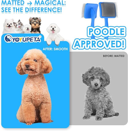 Large Slicker Brush for Dogs - 3PC Pet Grooming Kit - Undercoat Rake &amp; Stainless Comb | Long Pins Remove Mats on Poodles, Golden, Labradoodles | Thick Coat Deshedder for Dogs, Cats, Blue