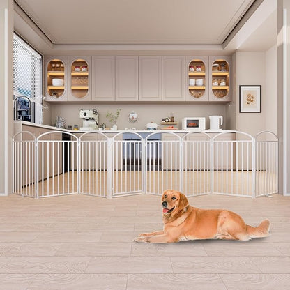 8 Panles Full Matel Freestanding Dog Gates with Door, 192"Extra Wide 36"Tall Free Standing Dog Pet Gate for Indoor &amp; Outdoor. Foldable Pet Fences for Doorways, House, Stairs, Porch, Deck, Yard