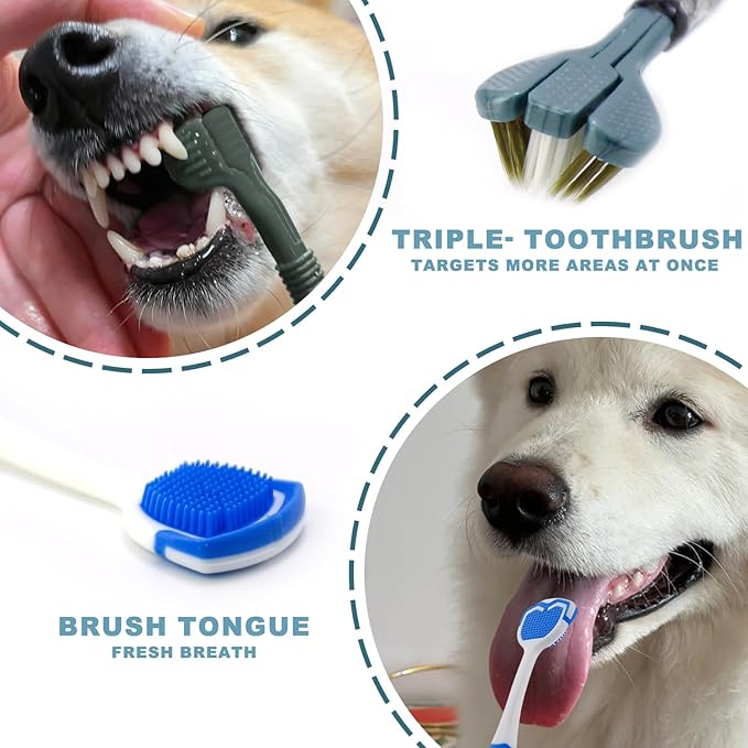Dog Toothbrush Kit, 360-Degree Finger Three-Sided Design, Replaceable Tooth Brush Heads,Easy Teeth Cleaning &amp; Dental Care, 20Pack