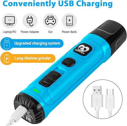 Casfuy Dog Nail Grinder with 2 LED Light - New Version 2-Speed Powerful Electric Pet Nail Trimmer Professional Quiet Painless Paws Grooming &amp; Smoothing for Small Medium Large Dogs(Bright Blue)