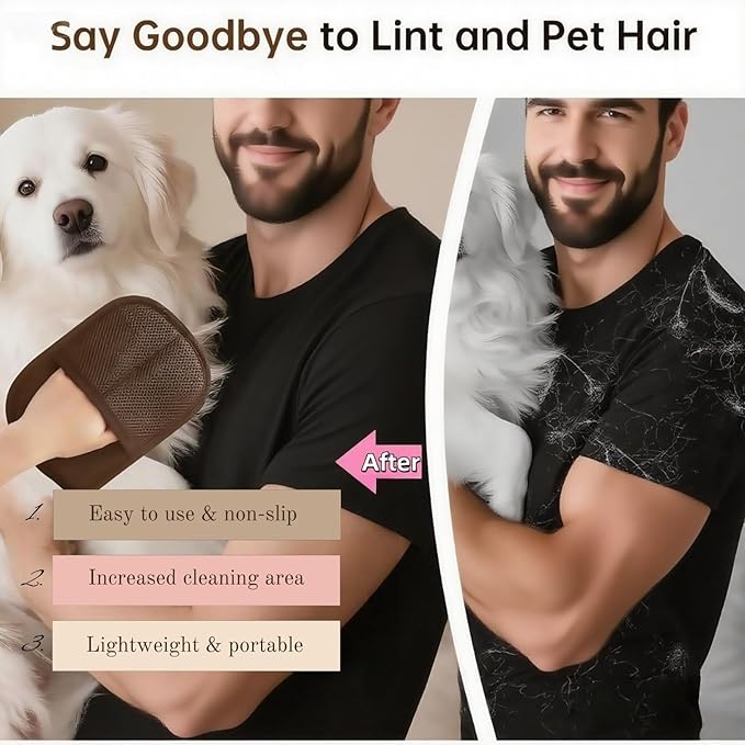 2Pcs Pet Hair Removal Gloves for Dogs and Cats, 2025 Upgraded Electrostatic Magic Hair Remover Glove,Reusable for Couch, Car Seat, Clothing, Carpet, Furniture &amp; Bed Sheets(Brown)