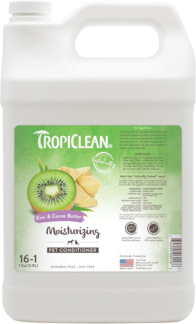 TropiClean Dog Conditioner, Professional Detangling &amp; Moisturizing Conditioner, Puppy Safe, Made in the USA, Kiwi &amp; Cocoa Butter Scent, 1 Gallon