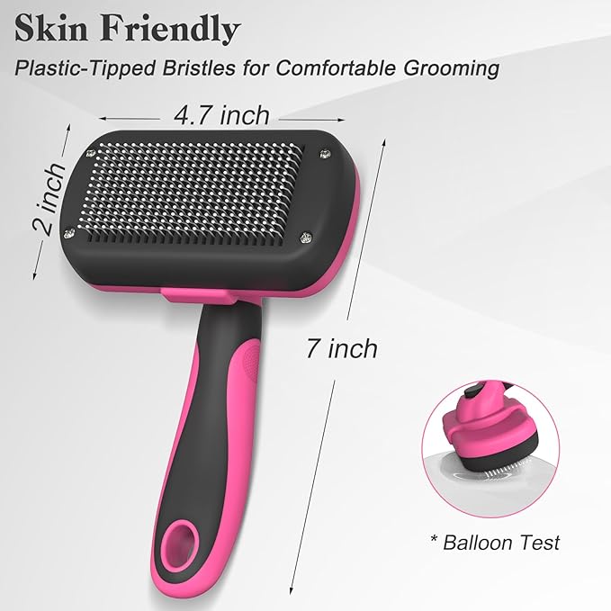 Swihauk Self Cleaning Slicker Brush for Dogs &amp; Cats - Skin Friendly Grooming, Deshedding, Hair Removal for Puppies &amp; Long/Short Haired Pets, Pet Supplies Accessory, Pink