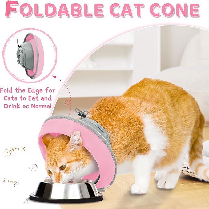 Cat Cone Collar Soft to Stop Licking, Adjustable, Foldable Lightweight Kitten Cones After Surgery Recovery for Cats &amp; Kittens, Cat Cone Alternative (Solid Pink, M)