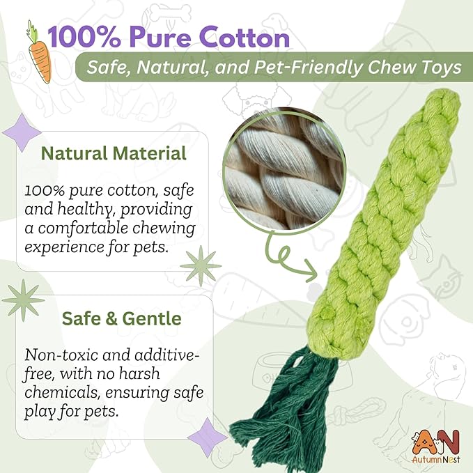3PCS Green Woven Pet Chew Set, Dog Chew Accessories, Cat Interactive Chews, Safe &amp; Durable Braided Chews for Dogs, Cats &amp; More Pets