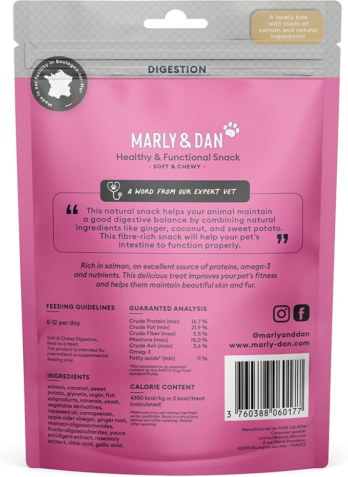 Marly &amp; Dan Salmon Treats for Cats with Sweet Potato &amp; Tumeric, Tummy &amp; Digestion Recipe, 3-oz Bag