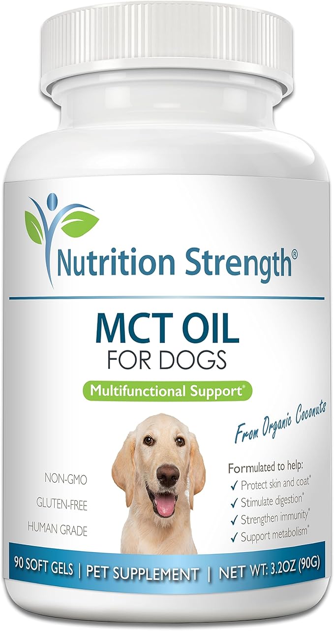 MCT Oil for Dogs from Organic Coconuts, Medium Chain Triglycerides with Caprylic Acid &amp; Capric Acid to Protect Skin and Coat, Boost Immunity, Support Metabolism, 90 Soft Gels