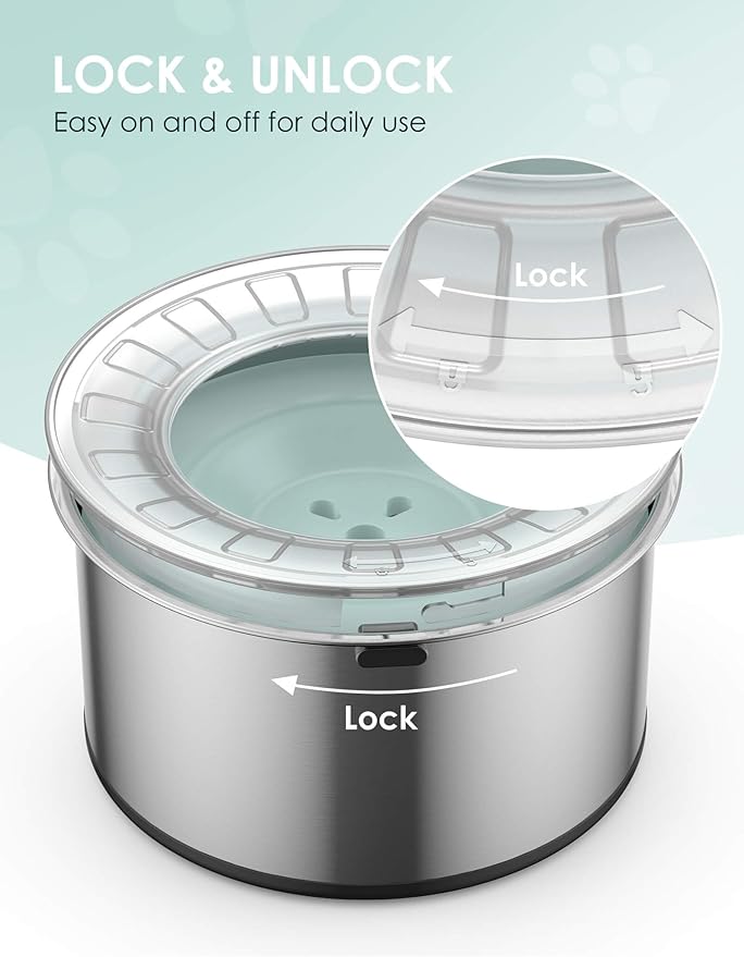 1Gallon Large Dog Water Bowl No Spill, [Anti Digging Lid &amp; Rubber Bottom] Spill Proof Dog Bowl, Anti Splash Mess Dripless Slow Drinking Stainless Steel Water for Sloppy Messy Drinkers Car