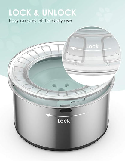 1Gallon Large Dog Water Bowl No Spill, [Anti Digging Lid &amp; Rubber Bottom] Spill Proof Dog Bowl, Anti Splash Mess Dripless Slow Drinking Stainless Steel Water for Sloppy Messy Drinkers Car