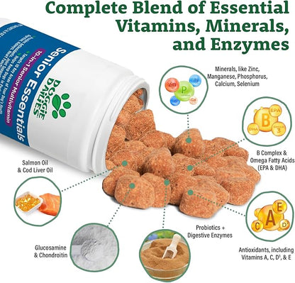 Doggie Dailies Senior Essentials Multivitamin for Dogs Soft Chews | Advanced Dog Multivitamin | Nutritional Support for Joints, Skin &amp; Coat, Digestion, and the Immune System | Bacon Flavor | 120 Count