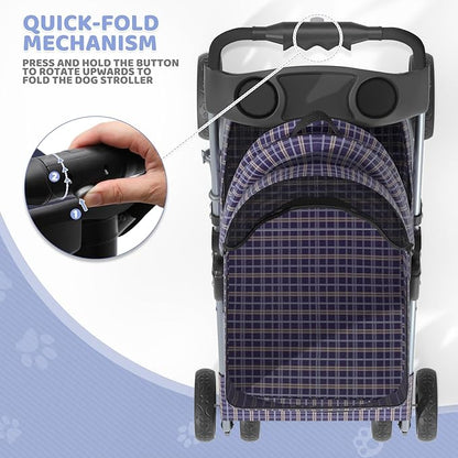 Magshion Foldable Pet Stroller, 3-in-1 Dog Travel Jogger with Detachable Carrier, Cup Holder, Storage Basket, Folding Carrier for Small/Medium Dogs &amp; Cats Up to 33 lbs, Plaid