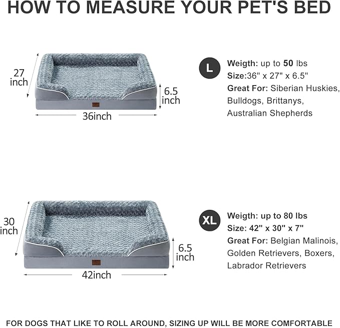 WNPETHOME Dog Beds for Large Sized Dogs, Washable Orthopedic Dog Couch Sofa Bed with Waterproof Lining &amp; Non-Skid Bottom for Pet Sleeping