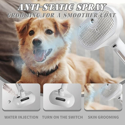 Cat Steam Brush, 3 in 1 Cat Brush for Shedding &amp; Grooming, Water Brush for Cats Dogs, Pet Hair Removal Comb for Long Short Haired Small Animal, Self Cleaning Slicker Brush with Release Button