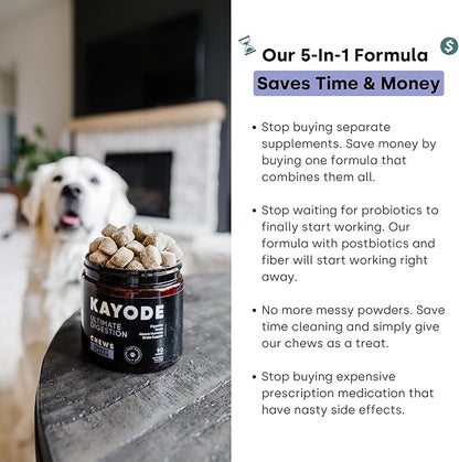 Kayode Ultimate Digestion. Fast Facting Anti Diarrhea for Dogs. Dog Fart Remedy &amp; Dog Gas Relief. Natural Nutrients for Healthier, Firmer Stools. Pumpkin &amp; Digestive Enzymes for Dogs.