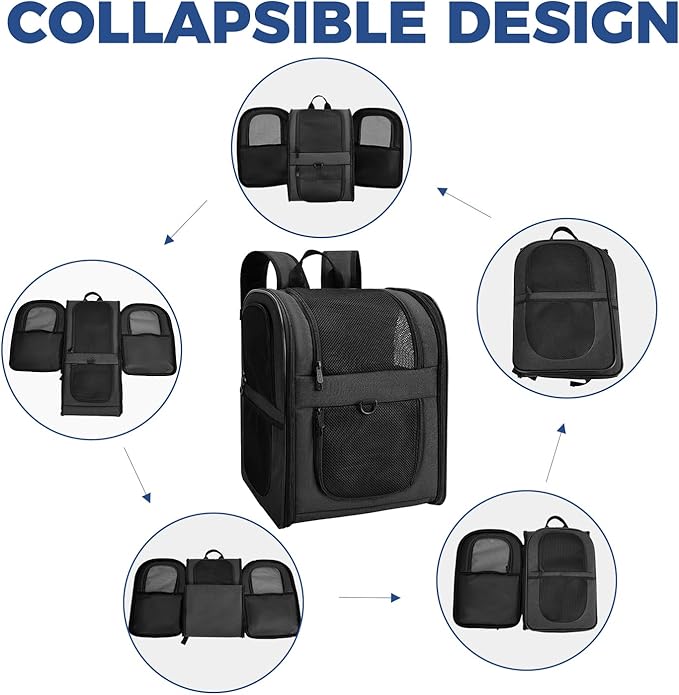 Apollo Walker Dog &amp; Cat Carrier Backpack for 4-15lb Pets - Ventilated Safe Design with Padded Back Support, Breathable Mesh Pet Backpack for Hiking, Travel, Outdoor (Black)