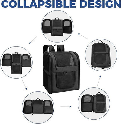 Apollo Walker Dog &amp; Cat Carrier Backpack for 4-15lb Pets - Ventilated Safe Design with Padded Back Support, Breathable Mesh Pet Backpack for Hiking, Travel, Outdoor (Black)