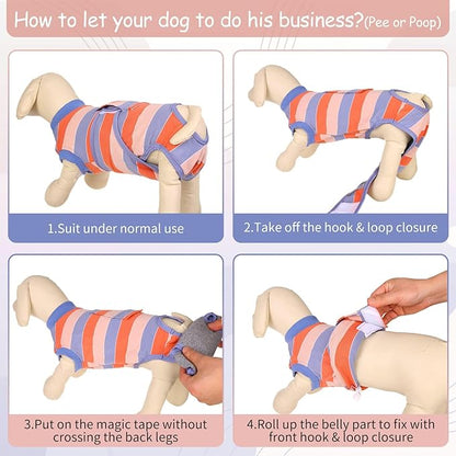 Kuoser Dog Surgery Recovery Suit for Female Male Dogs, Stripes Spay Neuter Anti-Licking Dog Onesie, Abdominal Wounds Surgical Suit Snugly Pet Collar Alternative Post Surgery Vest Bodysuit, Orange XL