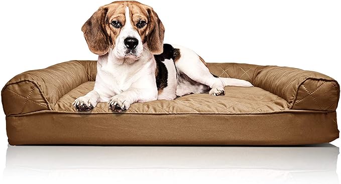 Furhaven Orthopedic Dog Bed for Medium/Small Dogs w/ Removable Bolsters &amp; Washable Cover, For Dogs Up to 35 lbs - Quilted Sofa - Toasted Brown, Medium