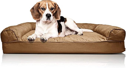 Furhaven Orthopedic Dog Bed for Medium/Small Dogs w/ Removable Bolsters &amp; Washable Cover, For Dogs Up to 35 lbs - Quilted Sofa - Toasted Brown, Medium