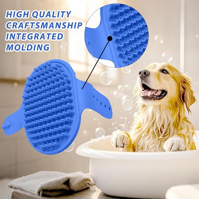 Ultra-Soft Pet Grooming Brush with Adjustable Ring - Ideal for Dogs &amp; Cats of All Hair Types - Bath, Shower &amp; Massage Tool (Blue, 1-Pack)