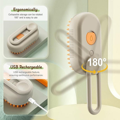 Cat Steam Brush for Shedding, 2025 New 3 in 1 Cat Brushes for Indoor Cats, Pet Steam Groomer Comb, Hair Water Brush Hair Removal Comb for Cats Dogs (Khaki+White)