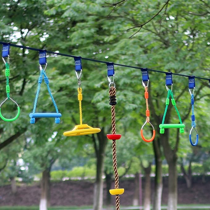 Rainbow Craft 3-Pack Kids Ninja Monkey Bars - Trapeze Swing Bars for Ninja Obstacle Course Attachments - 3pc of Blue, Red &amp; Green Color