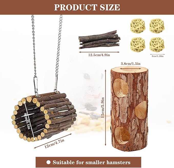 Natural Wooden Hamster Tunnels &amp; Hideouts – Chew-Safe Birch Trunk Tubes for Dwarf Hamsters, Gerbils, Mice – Cage Accessories, Exercise Toy, Forest-Themed Small Pet Habitat