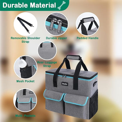 Large Pet Travel Bag Organizer - Dog &amp; Cat Tote with Food Containers, Bowls, Feeding Mat, Perfect for Camping, Hiking (Multi-Pocket Design)