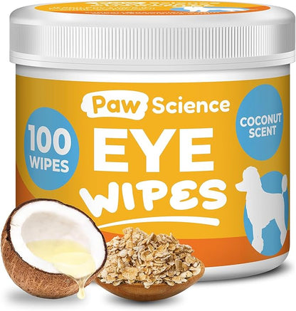 Dog Eye Wipes - Hypoallergenic Eye &amp; Face Wipes for Dogs, Cats, and Puppy - Pet Tear Stain Remover and Cleaner - Gently Cleans and Removes Discharge, Crust, and Gunk - Coconut