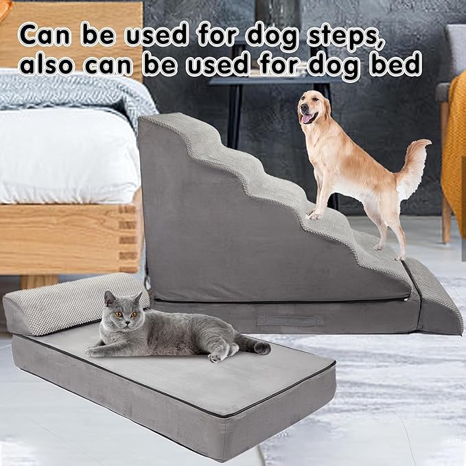Soft Dog Stairs &amp; Steps for High Beds 28 Inches High Tall, LitaiL Pet Stairs/Steps for High Beds for Small Large Dogs, Non-Slip Dog Ramps for Bed, for Older Cats