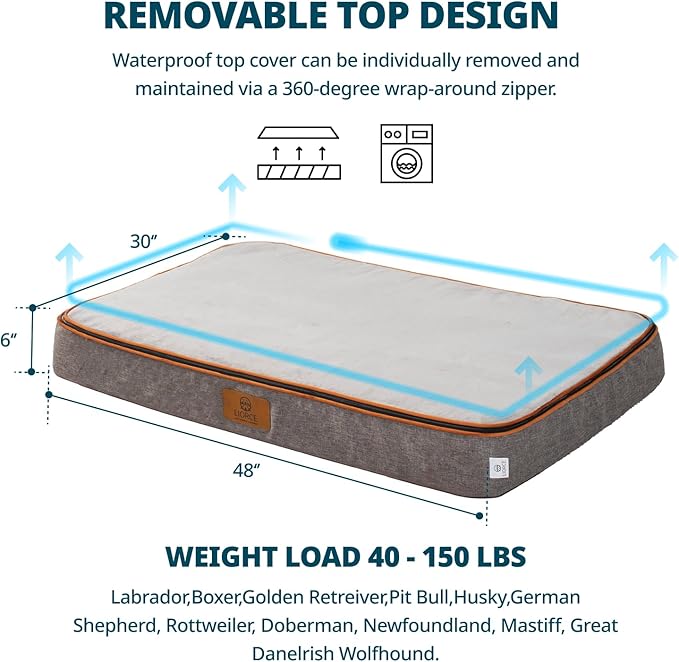 Orthopedic Memory Foam XXL Dog Bed - 6" Thick Beds for Extra Large Sized Dog - Waterproof Removable Washable Cover &amp; Wrap-Around Zipper - Ultimate Comfort &amp; Easy Maintenance, Light Grey