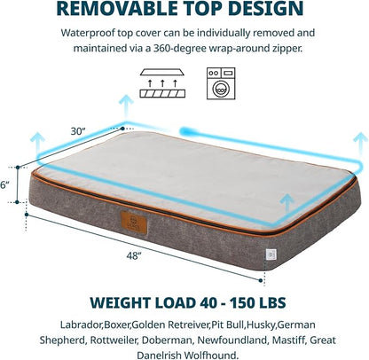 Orthopedic Memory Foam XXL Dog Bed - 6" Thick Beds for Extra Large Sized Dog - Waterproof Removable Washable Cover &amp; Wrap-Around Zipper - Ultimate Comfort &amp; Easy Maintenance, Light Grey