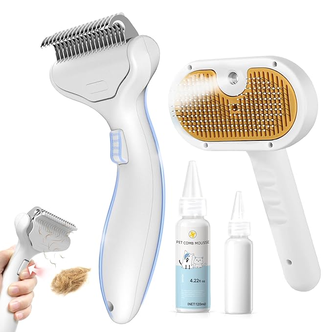 Undercoat Shedding Brush for Dogs &amp; Cats – Professional Deshedding &amp; Dematting Tool –Steam Brush for Cat &amp; Dog Includes Waterless Shampoo