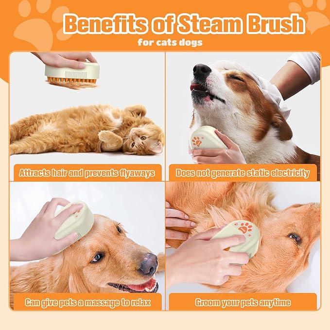 Cat Steam Brush for Shedding,3 in1 Cats Water Spary Comb,Rechargeable Steamy Cat Brush,Spritz Defur Comb for Cats,Silicone Pets Steamer Brushes for Massage,Grooming,Removing Loose Hair Yellowish&amp;White