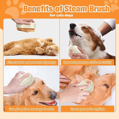 Cat Steam Brush for Shedding,3 in1 Cats Water Spary Comb,Rechargeable Steamy Cat Brush,Spritz Defur Comb for Cats,Silicone Pets Steamer Brushes for Massage,Grooming,Removing Loose Hair Yellowish&amp;White