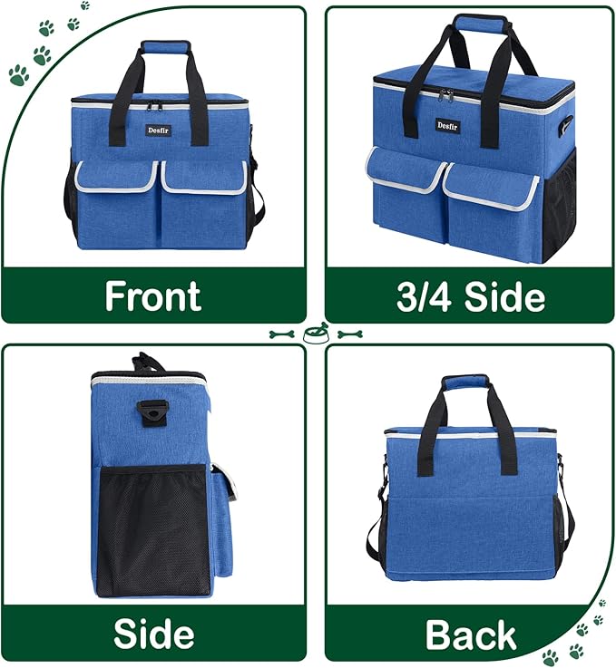 Large Pet Travel Bag Organizer - Dog &amp; Cat Tote with Food Containers, Bowls, Feeding Mat, Perfect for Camping, Hiking (Multi-Pocket Design)