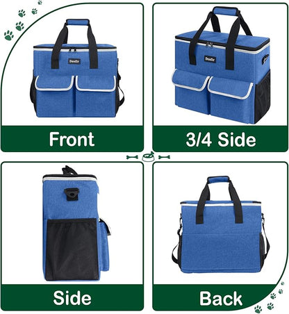 Large Pet Travel Bag Organizer - Dog &amp; Cat Tote with Food Containers, Bowls, Feeding Mat, Perfect for Camping, Hiking (Multi-Pocket Design)