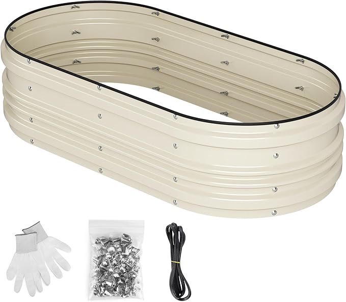 WORKPRO 4x2x1ft Galvanized Raised Garden Bed Set, Rust &amp; Corrosion Protection, Easy Assembly, Safe Edge, Ideal for Vegetables &amp; Flowers, White