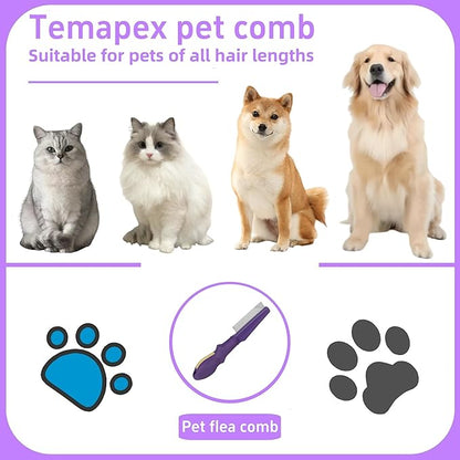 Pet Flea Comb for Dogs &amp; Cats,Removes Tangles &amp; Flea, Tear Stain Removal, Stainless Steel Metal Teeth, Non-slip &amp; Anti-static Rubber Handle, Safe &amp; Gentle Pet Grooming Comb