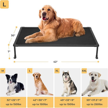 Veehoo Chewproof Elevated Dog Bed - Cooling Raised Pet Cot, Breathable Mesh, Washable &amp; Non-Slip for Large Dogs, Indoor/Outdoor, Black Mat and Black Frame, 42x30inches (Model CWC2203A03)