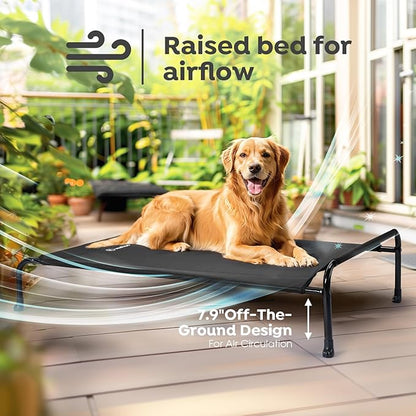 Veehoo Original Elevated Dog Bed - Outdoor Raised Dog Cot, One-Sided Raised Headboard Cooling Pet Bed, Non-Slip &amp; Breathable, XL