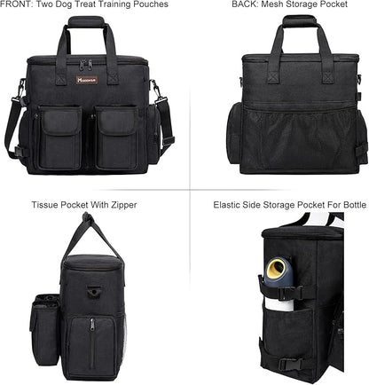 Dog Travel Bag, Airline Approved Pet Travel Bag with 2 Dog Treat Training Pouches for Weekend Pet Travel Supplies &amp; Accessories, Black