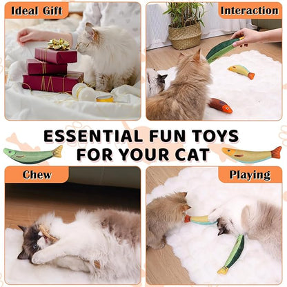 Cat Toys 4 Pack, Fish Shaped Catnip Toys with Crinkle Sound, Durable Interactive Chew &amp; Kicker Toys for Indoor Cats, 8.1 Inch for All Breeds