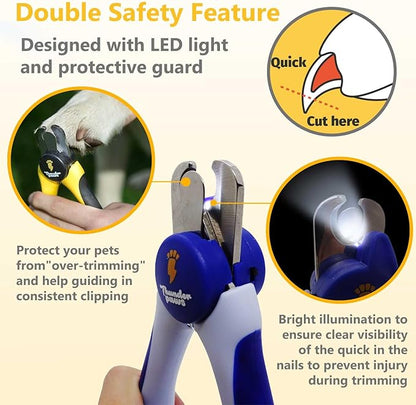 LED Dog Nail Clippers with Light, Trimmers with Protective Guard, Quick Sensor, Safety Lock and Nail File - Suitable for Large and Small Dogs &amp; Cats (Blue, LED)