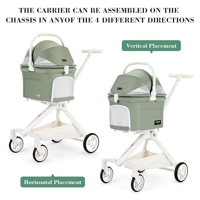 TT Lightweight Pet Stroller for Small Dog&amp;Cat,One-Hand-Fold Pet Travel Stroller with Canopy and Cup Holder, 4-Way Convertible Carrier.Green