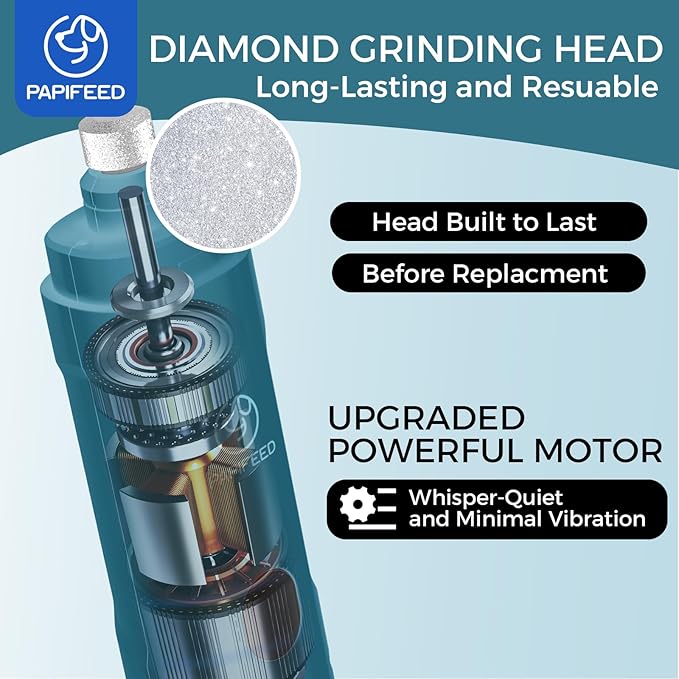 PIPAFFEED Dog Nail Grinder Upgraded with with Dog Nail Trimmers,2 LED Lights, 3-Speed Rechargeable &amp; Quiet - Upgraded Electric Pet Nail Trimmer, Painless Paws Grooming Tool-Bule