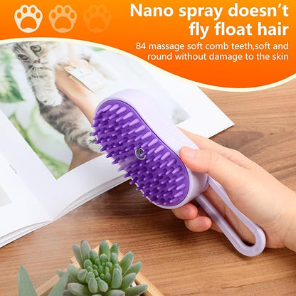 4 in 1 Cat Steam Brush for Shedding, Rechargeable Pet Steam Groomer Brush, Massage, Cleaning, Shedding &amp; Combing Multifunctional Hair Removal Comb for Cats Dogs (Purple)