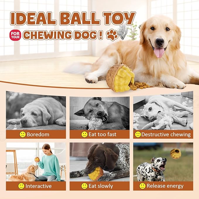 Dog Frozen Treats Toy, Cognitive Dogs Brain Stimulation Toys for Aggressive Chewers, Interactive Dispensing Toy Enrichment Keep Them Busy No-Boredom, Tough Nylon&amp;Coffe Wood Fillable Puzzle Dog Feeder