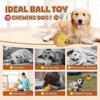 Dog Frozen Treats Toy, Cognitive Dogs Brain Stimulation Toys for Aggressive Chewers, Interactive Dispensing Toy Enrichment Keep Them Busy No-Boredom, Tough Nylon&amp;Coffe Wood Fillable Puzzle Dog Feeder