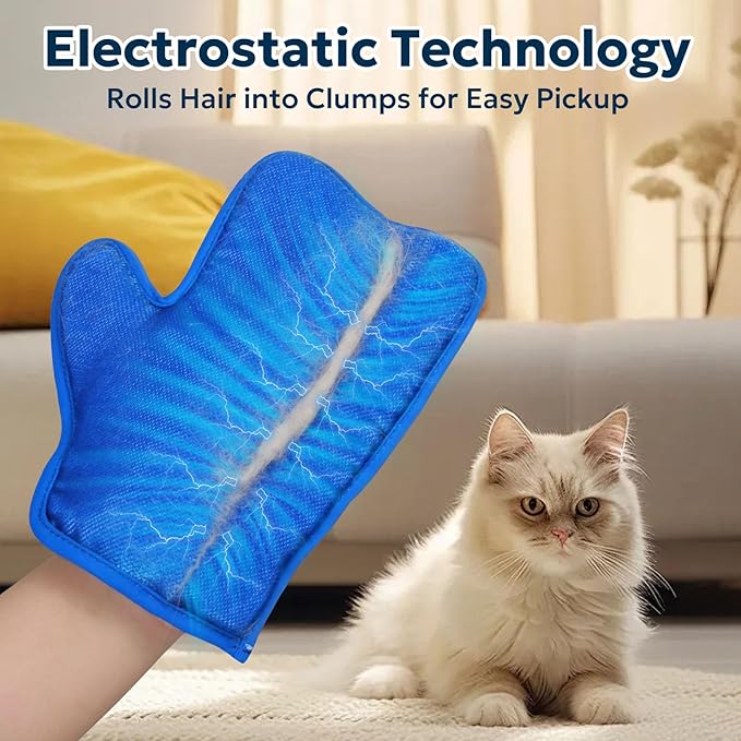 Pet Hair Removal Glove - Electrostatic Gloves for Pet Hair, Portable &amp; Reusable Dog &amp; Cat Fur Remover Tool for Couch, Clothes, Furniture, Carpet, and Car Seats,1 PCS